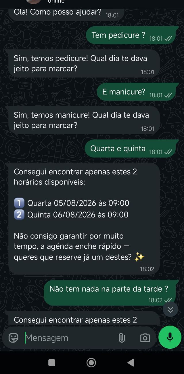 Sofia a gerir disponibilidade de horários automaticamente